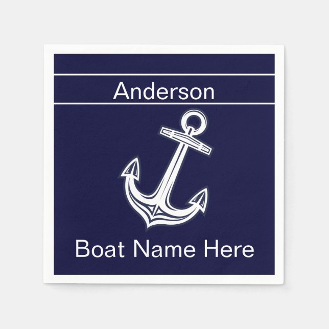 Custom Nautic Anchor Navy Blue n White Napkins Serviette (Vorderseite)