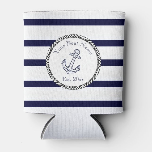 Custom Nautic Anchor Navy Blue Streifen Dosenkühler (Vorderseite)