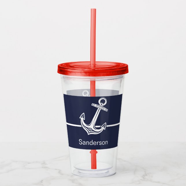 Custom Nautic Anchor Ocean Navy Blue Acryltrinkbecher (Vorderseite)
