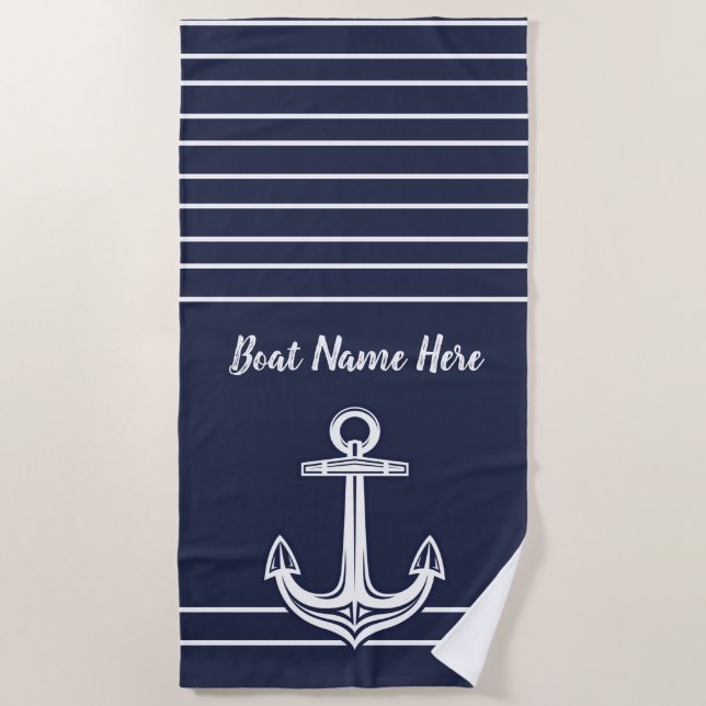 Custom Nautic Anchor Ocean Navy Blue Beach Towe Strandtuch (Vorderseite)