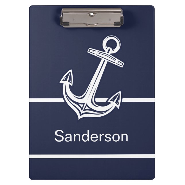 Custom Nautic Anchor Ocean Navy Blue Klemmbrett (Vorderseite)