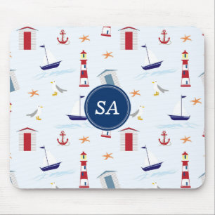Custom Nautic Blue Red White Summer Mousepad