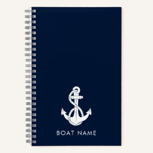 Custom Nautic Boat Name Navy Blue Anchor Notizbuch