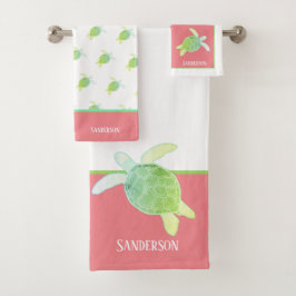 Custom Nautic Coastal Sea Schildkröte Weiße Korall Badhandtuch Set