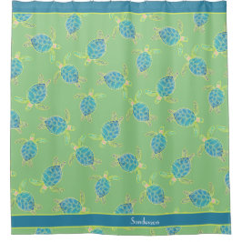 Custom Nautic Coastal Sea Turtle Green Blue Duschvorhang