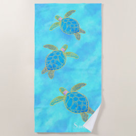 Custom Nautic Coastal Sea Turtle Turquoise Beac Strandtuch
