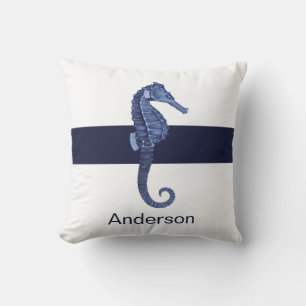 Custom Nautic Seepferd Navy Blue Ocean Beach Kissen