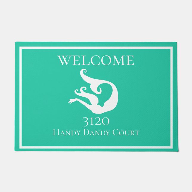 Custom Nautic White Aquamarin Blue Mermaid Doormat Fußmatte (Vorderseite)
