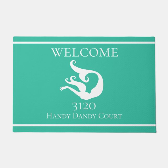 Custom Nautic White Aquamarin Blue Mermaid Doormat Fußmatte (Vorderseite)