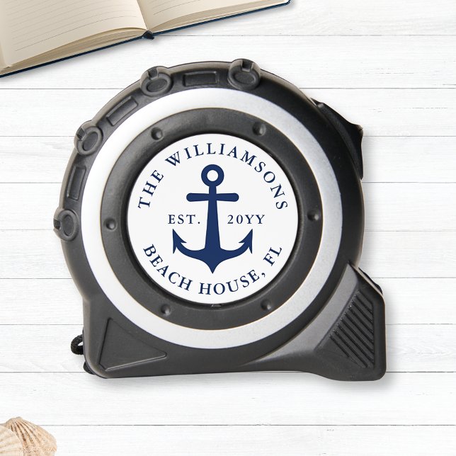 Custom Nautic White Navy Blue Anchor Beach House Maßband (Von Creator hochgeladen)