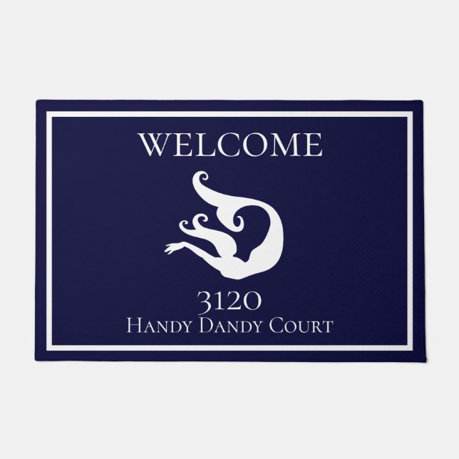 Custom Nautic White Navy Blue Mermaid Doormat Fußmatte (Vorderseite)