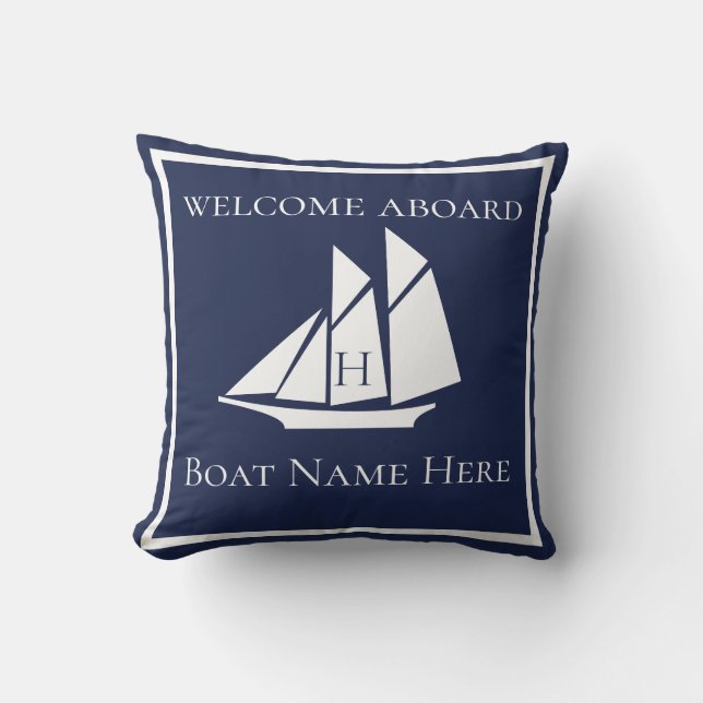 Custom Nautic White Navy Blue Sailboat Kissen (Vorderseite)