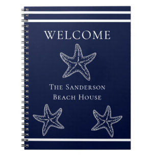 Custom Nautic White Navy Blue Starfish Beach Notizblock