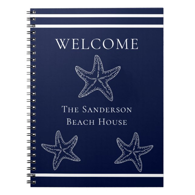 Custom Nautic White Navy Blue Starfish Beach Notizblock (Vorderseite)