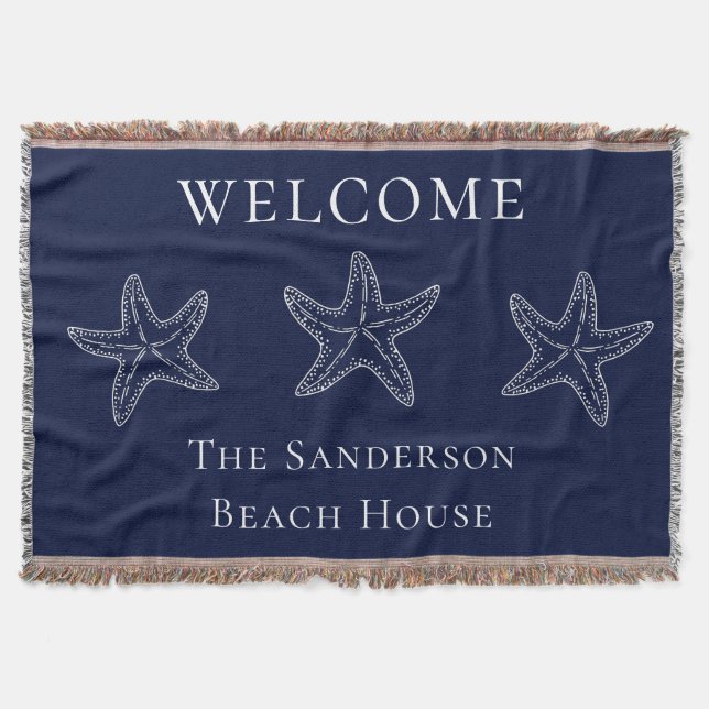 Custom Nautic White Navy Blue Starfish Decke (Vorderseite)