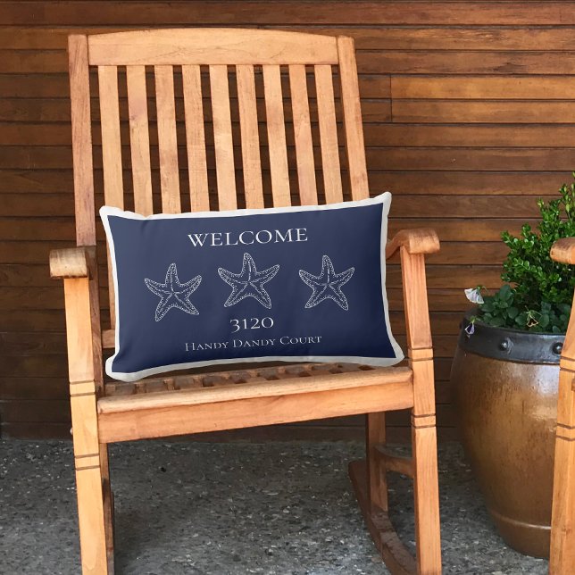 Custom Nautic White Navy Blue Starfish Doormat Kissen Für Draußen (Von Creator hochgeladen)