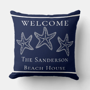Custom Nautic White Navy Blue Starfish Kissen