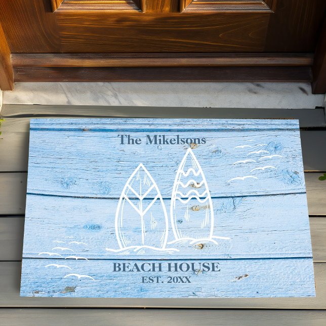 Custom Nautical Blue Wood Beach House Fußmatte (Von Creator hochgeladen)