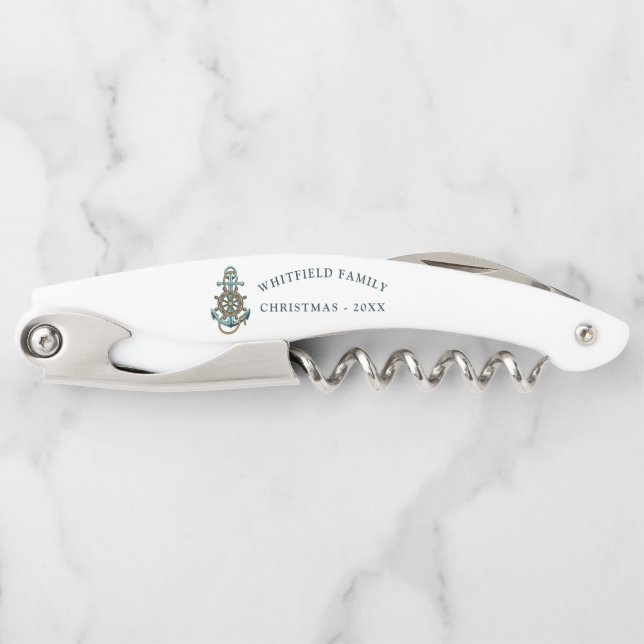 Custom Nautical Family Christmas Wiedersehen Swag Kellnermesser (Vorderseite)