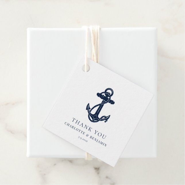 Custom Nautical Navy Blue Anchor Coastal Hochzeit Geschenkanhänger (Beispiel)