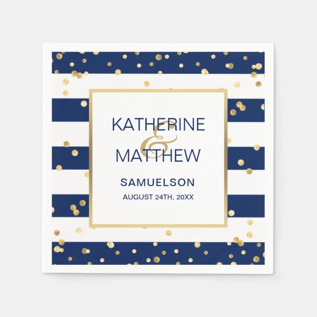 Custom Nautical Navy Blue Gold Hochzeitspapier Serviette (Vorderseite)