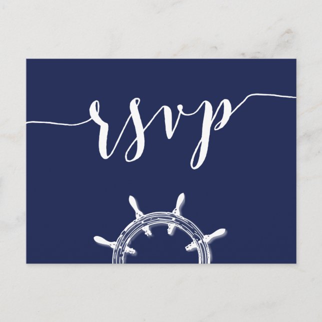 Custom Nautical Navy Blue Wedding RSVP Postkarten (Vorderseite)