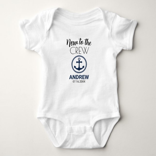 Custom Nautical New Baby Neu in der Crew Baby Strampler (Vorderseite)