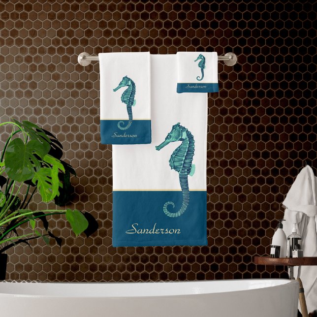 Custom Nautical Seahorse Bathroom Teal Blue Aqua (Créateur téléchargé)