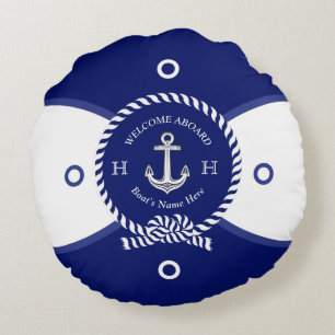 Custom Navy Blue Anchor Life Ring Nautic Rundes Kissen