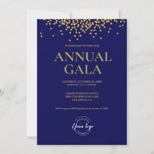 Custom Navy Blue Gold Konfetti Logo Gala Corporate Einladung