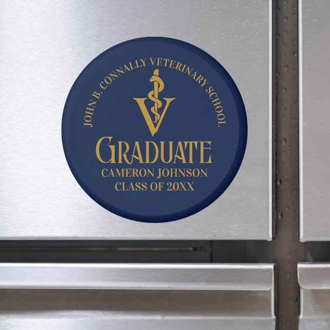 Custom Navy Blue Gold Veterinary School Abschluss Magnet (Von Creator hochgeladen)