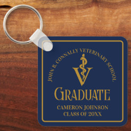 Custom Navy Blue Gold Veterinary School Abschluss Schlüsselanhänger