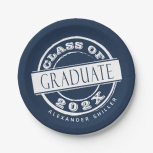 Custom Navy Blue Graduate Party Graduate Pappteller