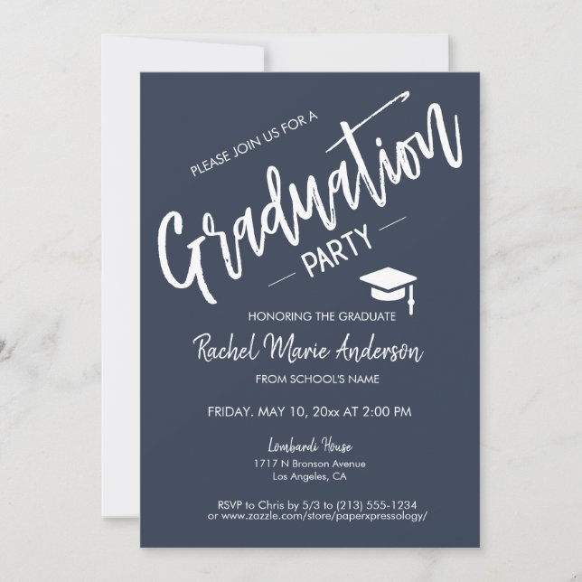 Custom Navy Blue Minimalistisch Graduation Party Einladung (Vorderseite)