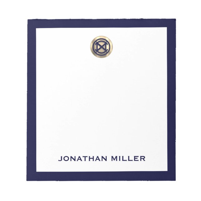 Custom Navy Blue Notepad mit gebürstetem Gold Embl Notizblock (Vorderseite)