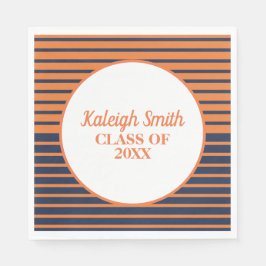 Custom Navy Blue Orange Striped Graduation Party Serviette