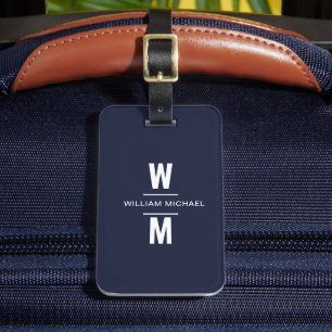 Custom Navy Blue Simple Modern Minimal Monogram Gepäckanhänger