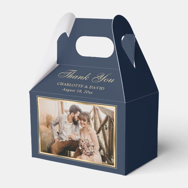 Custom Navy Blue Wedding Foto Vielen Dank Geschenkschachtel (Vorderseite)