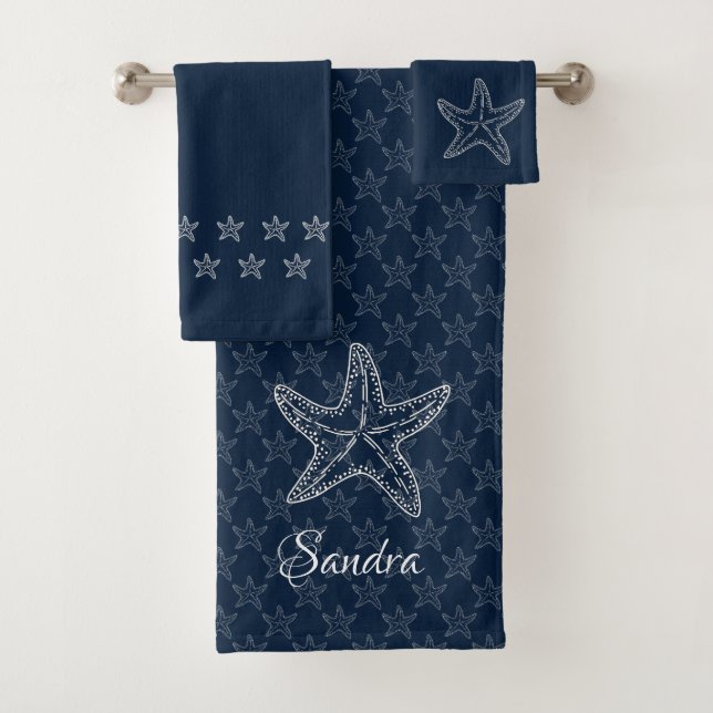 Custom Navy Blue White Chic Beach house Starfish (En situation)