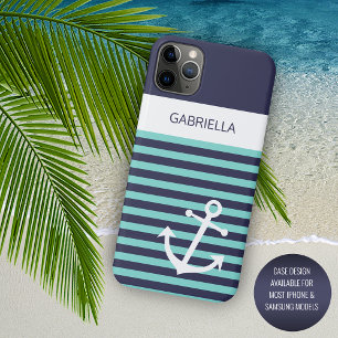 Custom Navy Dark Blue White Aqua Türkis Stripes Case-Mate iPhone Hülle