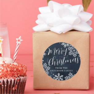 Custom Navy Frohe Weihnachtsschneeflocken Runder Aufkleber