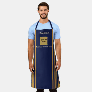 Custom Navy & Gold Strip Schürze