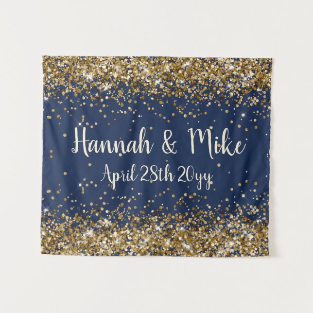 Custom Navy Gold Wedding Backdrop Foto Stand Prop Wandteppich (Vorderseite (Horizontal))