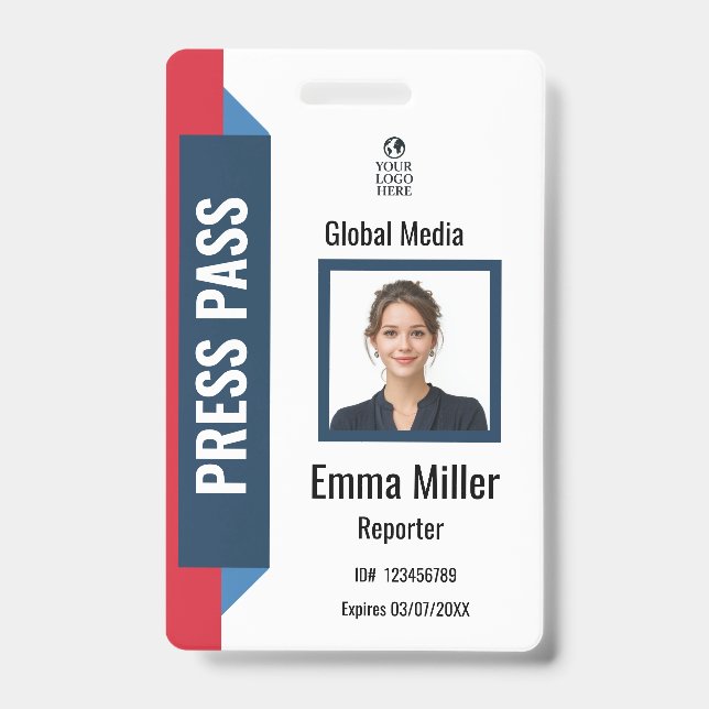 Custom Navy & Red Media Pass | Abzeichen für die P Ausweis (Front)