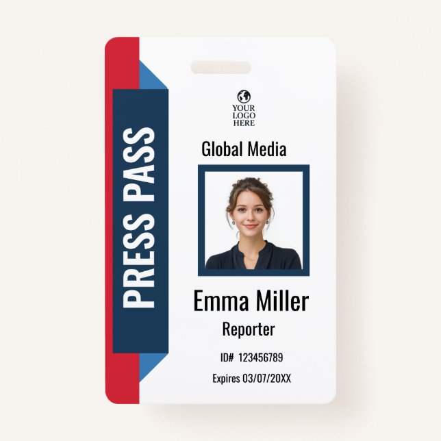 Custom Navy & Red Media Pass | Abzeichen für die P Ausweis (Vorderseite)