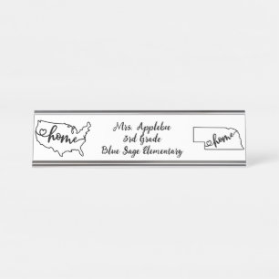 Custom Nebraska Staat US Zuhause Line Art Schreibtischnamensplakette