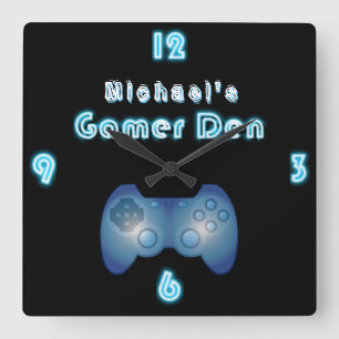 Custom Neon Clock Gamers Den ManCave Boys Room Quadratische Wanduhr