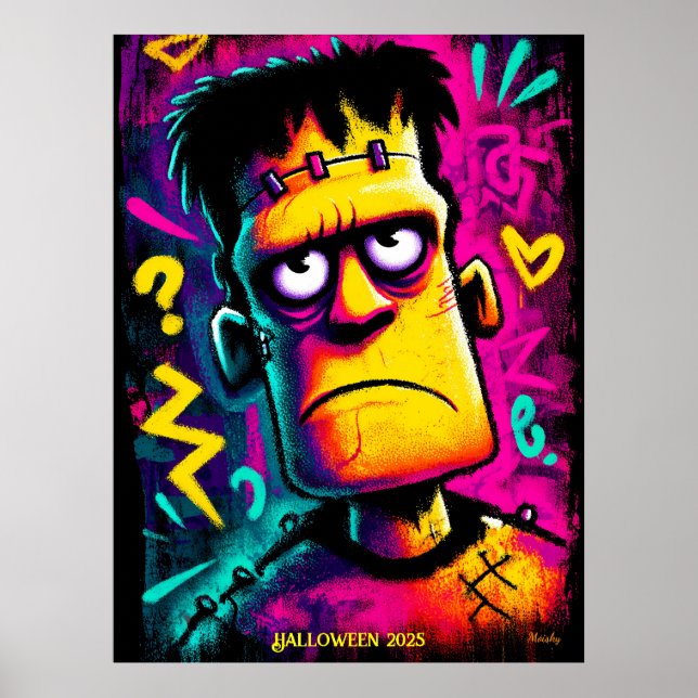 Custom Neon Frankenstein Retro Halloween Design Poster (Vorne)