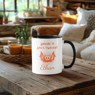 Custom Neon Halloween Tasse - Orange Bat Design
