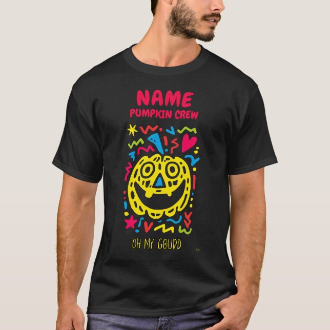 Custom Neon Pumpkin Pop Art Funny Halloween T-Shirt (Vorderseite)